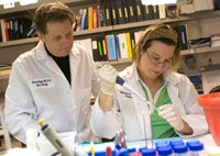 Two people work in a lab