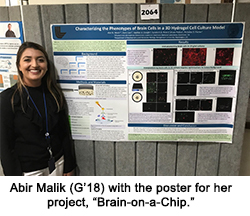 Abir Malik (G’18) with the poster for her project, “Brain-on-a-Chip.”