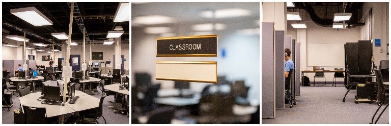 A trio of images show views of the Biomedical Academic Computing Center (BACC) in Dahlgren Memorial Library.