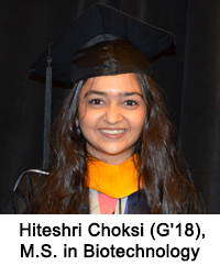 Hiteshri Choksi (G'18), M.S. in Biotechnology
