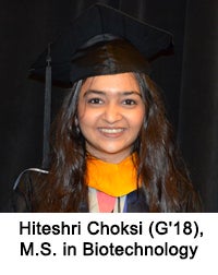 Hiteshri Choksi (G'18), M.S. in Biotechnology