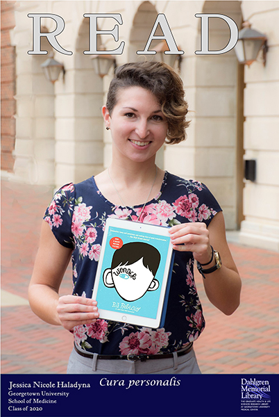 Jessica Haladyna (M'20) with her book selection, “Wonder” by R. J. Palacio. 