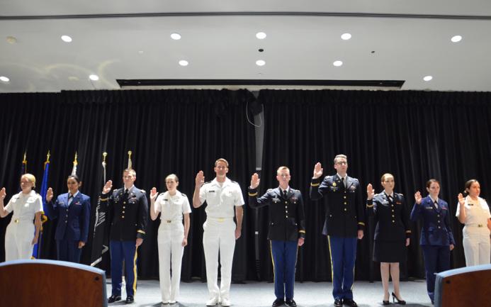 On Armed Services Day, 12 members of the Georgetown University School of Medicine Class of 2018 and participants in the Health Professions Scholarship Program took their medical oaths and received promotions.
