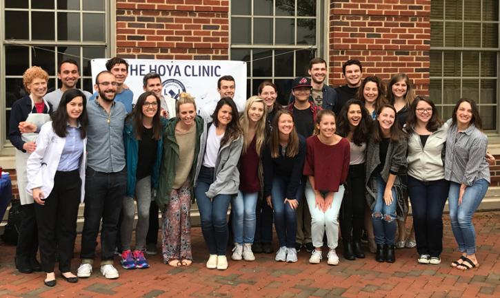 Volunteers celebrating the HOYA Clinic's 10th anniversary. The HOYA Clinic opened in January 2008 at D.C. General Family Shelter in southeast Washington, D.C.