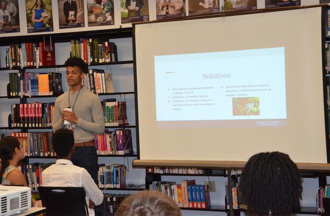 A student gives a presentation