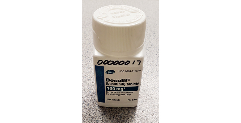 Bottle labeled as Bosulif tablets