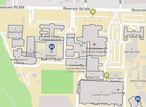 Image of campus map with medical center buildings featured