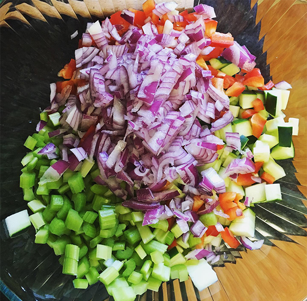A pile of diced vegetables