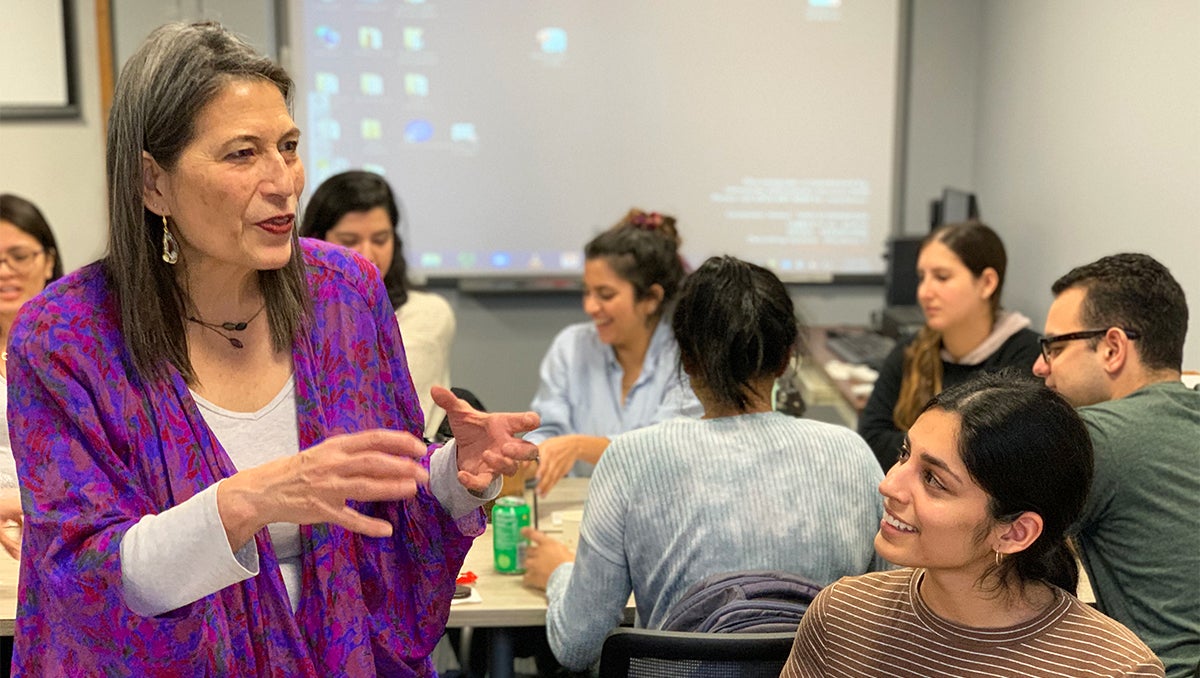 Adriane Fugh-Berman speaks to students in class