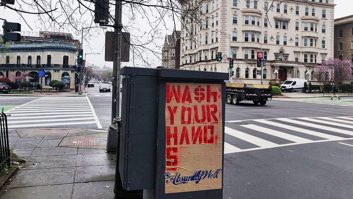 Washington, DC, street arts says "wash your hands"