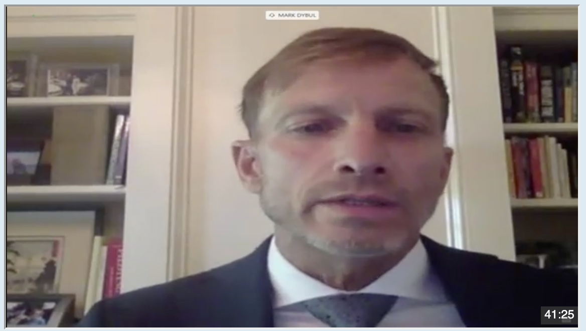 screenshot of Mark Dybul giving testimony