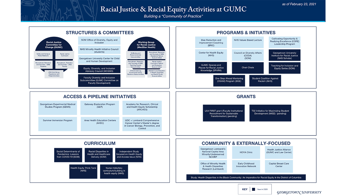 A graphic illustrating all of the programs affiliated with racial justice, for decorative purposes