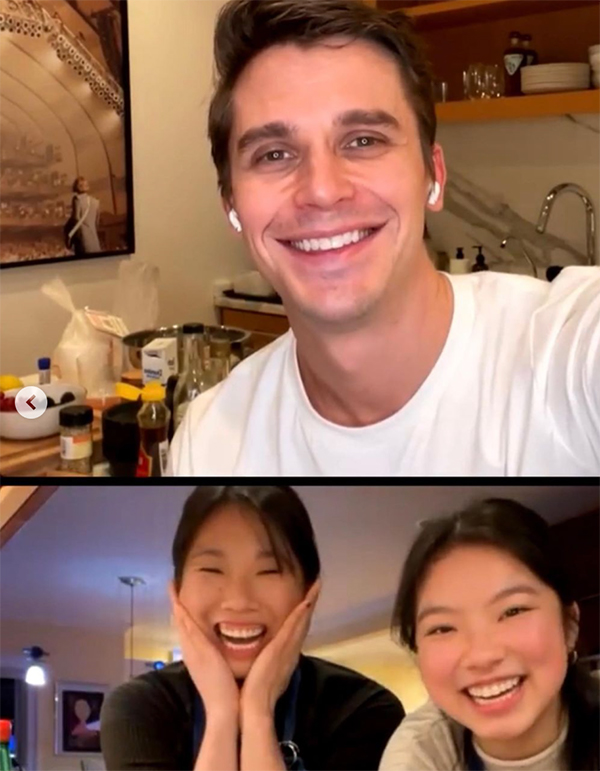 A combined image of Antoni Porowski in his kitchen and the Li sisters in theirs
