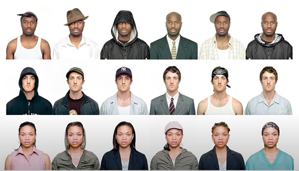 A series of individual portraits illustrates the effects of implicit bias