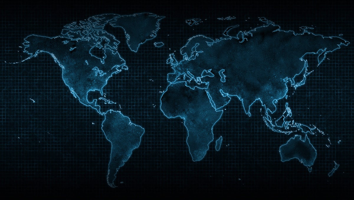 A graphic of a map depicting the spread of the COVID-19 pandemic across the world