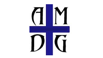 MAGIS emblem with the letter AMDG and a purple cross