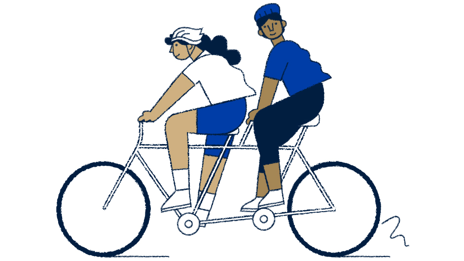 A graphic depicting riders on a tandem bicycle