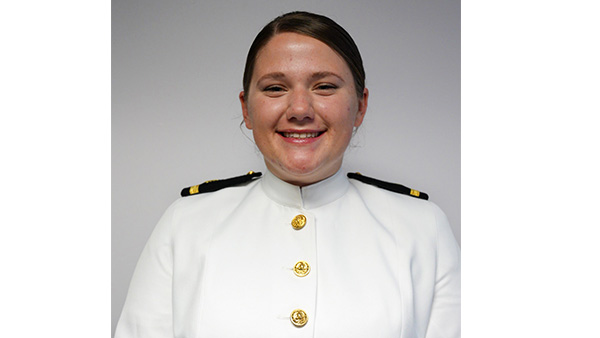 Sarah Bryant in choker white uniform of the Navy
