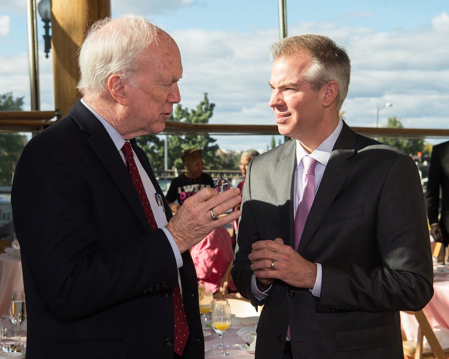 Dr. Healton speaks with Michael Sachtleben at an event