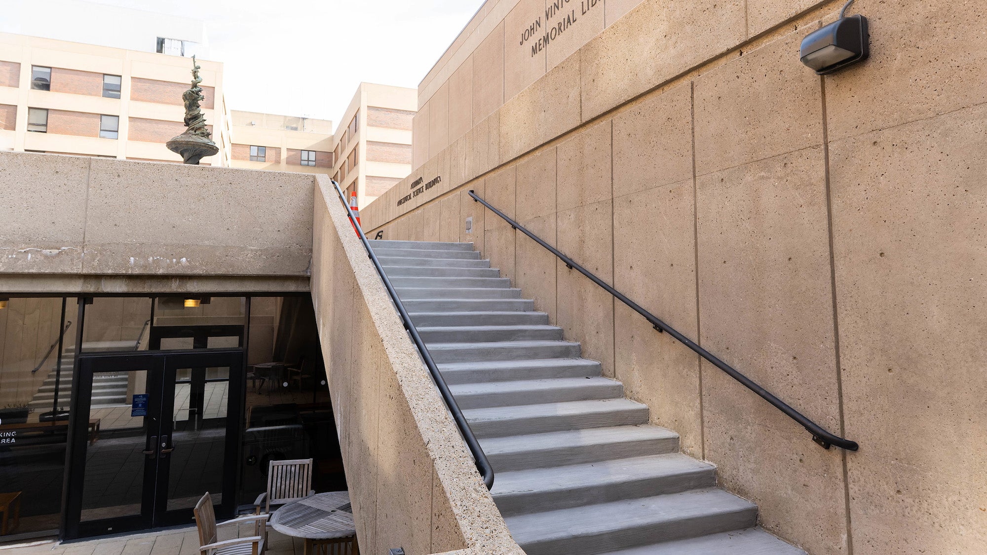 The stairs leading to the entrance of DML