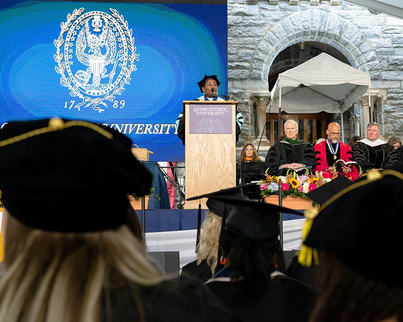 Dean Roberta Waite speaks at the School of Nursing Commencement to a large audience