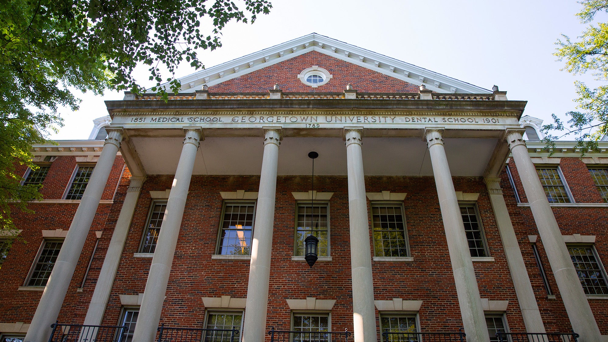 The facade of the Medical-Dental Building on campus