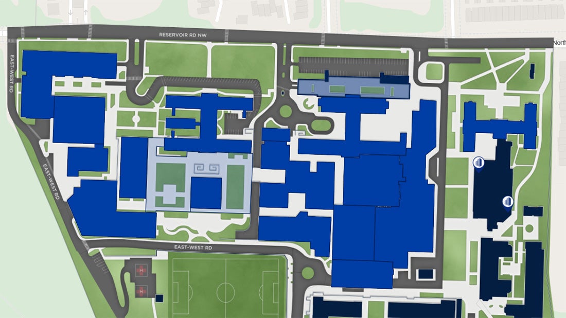 Campus map with medical center buildings featured