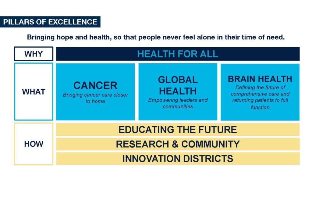 Pillars of Excellence graphic contains blocks with text that is included below the graphic on this page