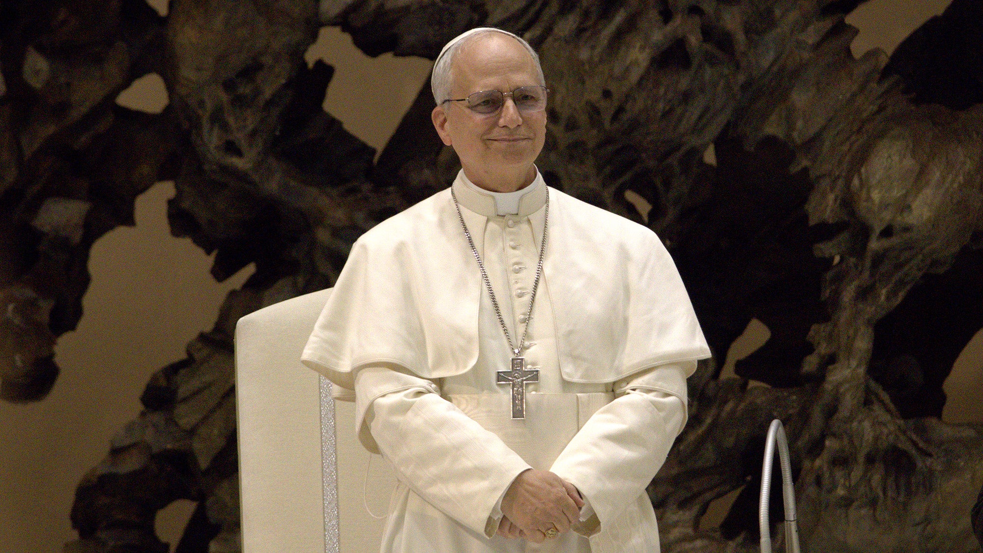 Pope Leo stands alone during a public appearance